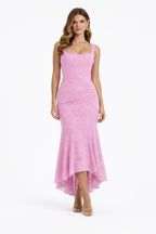 Cleo | Bias-Cut Luminous Cowl Neck Midi Dress