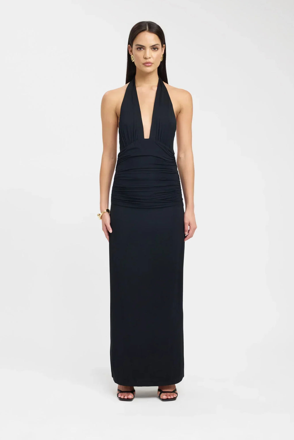 Ophelia | Open Back Ruched Plunging Maxi Dress