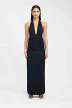 Ophelia | Open Back Ruched Plunging Maxi Dress