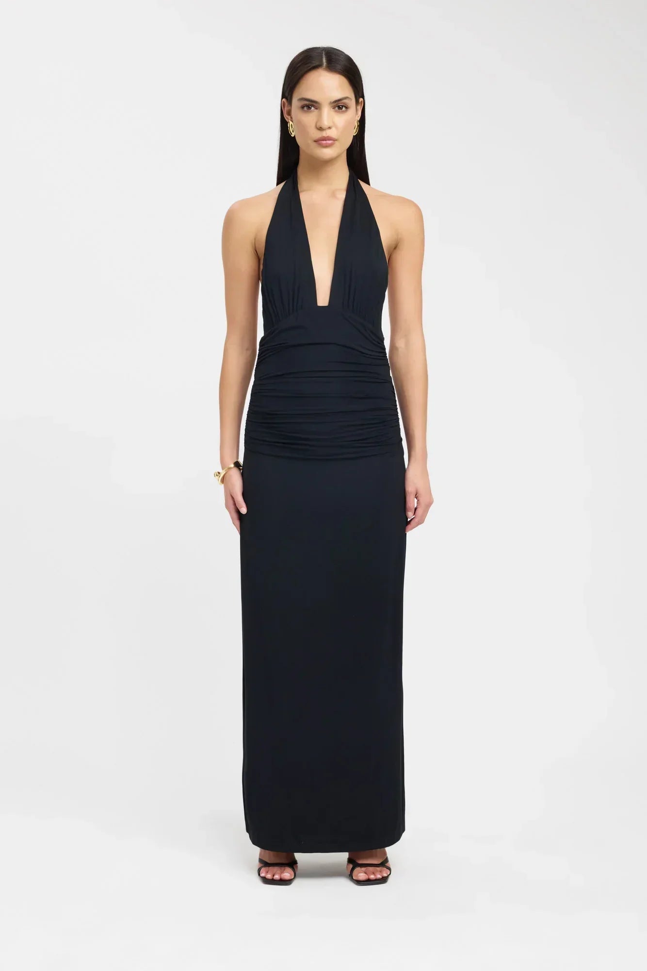 Ophelia | Open Back Ruched Plunging Maxi Dress