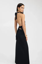 Ophelia | Open Back Ruched Plunging Maxi Dress