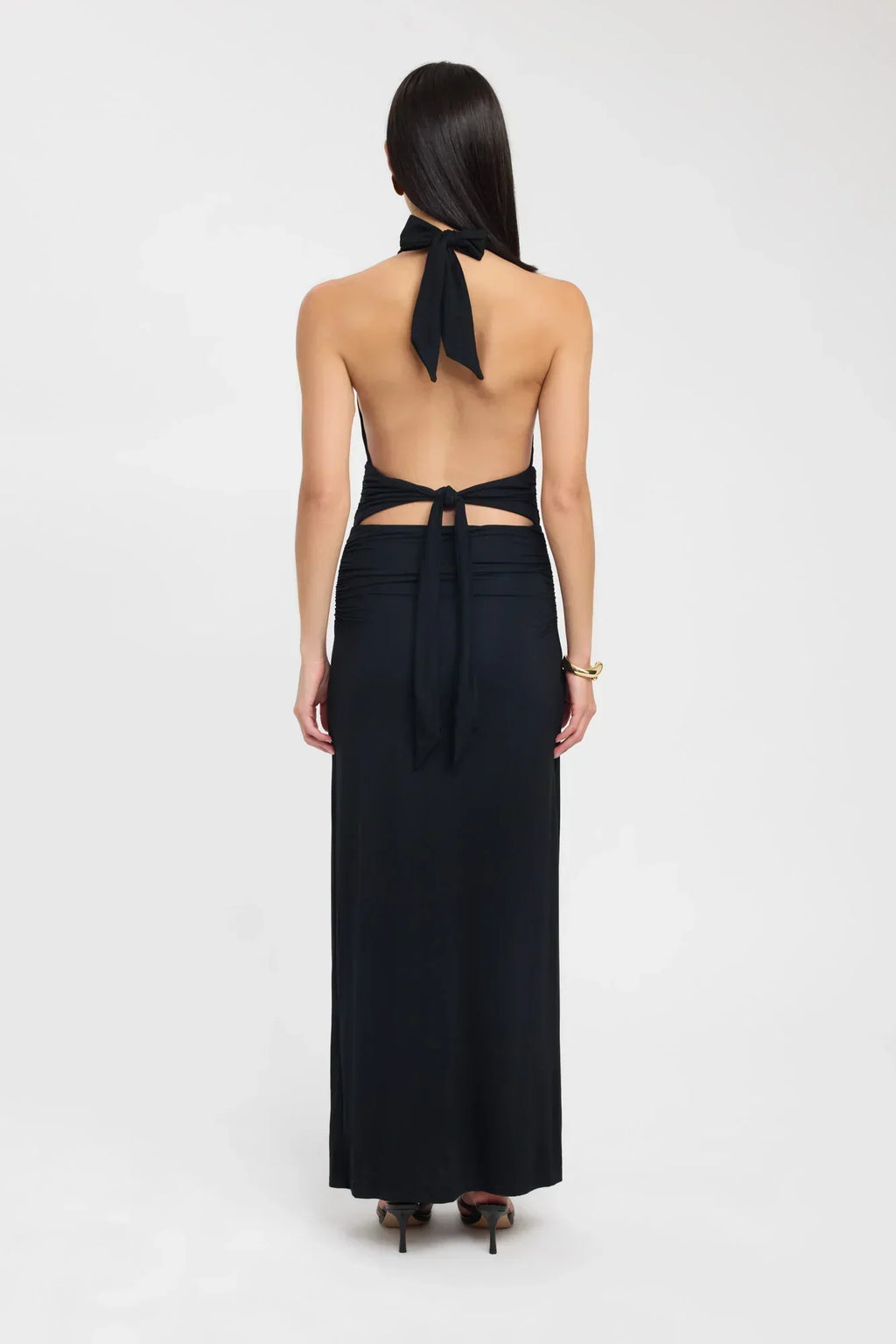 Ophelia | Open Back Ruched Plunging Maxi Dress