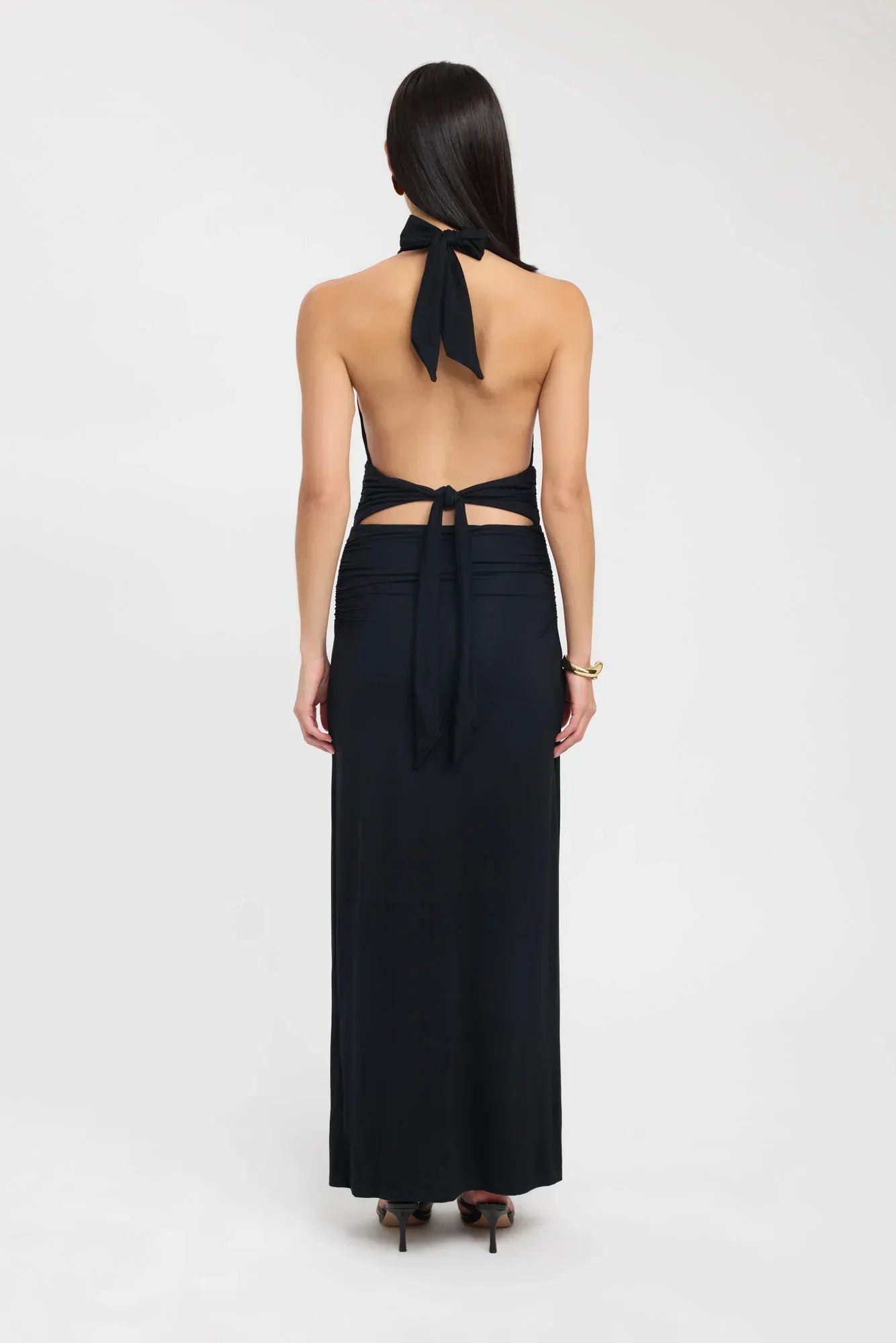 Ophelia | Open Back Ruched Plunging Maxi Dress