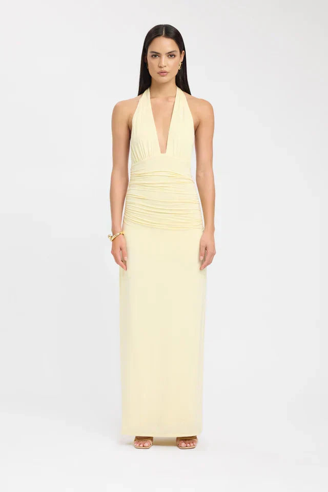 Ophelia | Open Back Ruched Plunging Maxi Dress