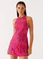 Bianca | High Neck Open Back Floral Mini Dress