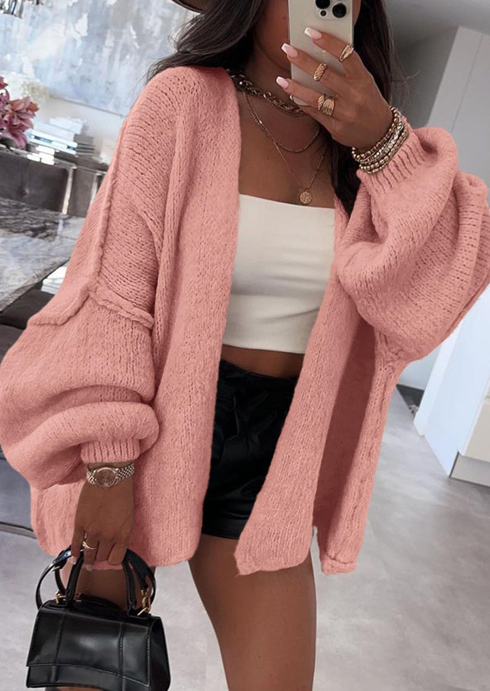 Womens Oversized Cardigan Sweaters Fall Long Lantern Sleeve Knit