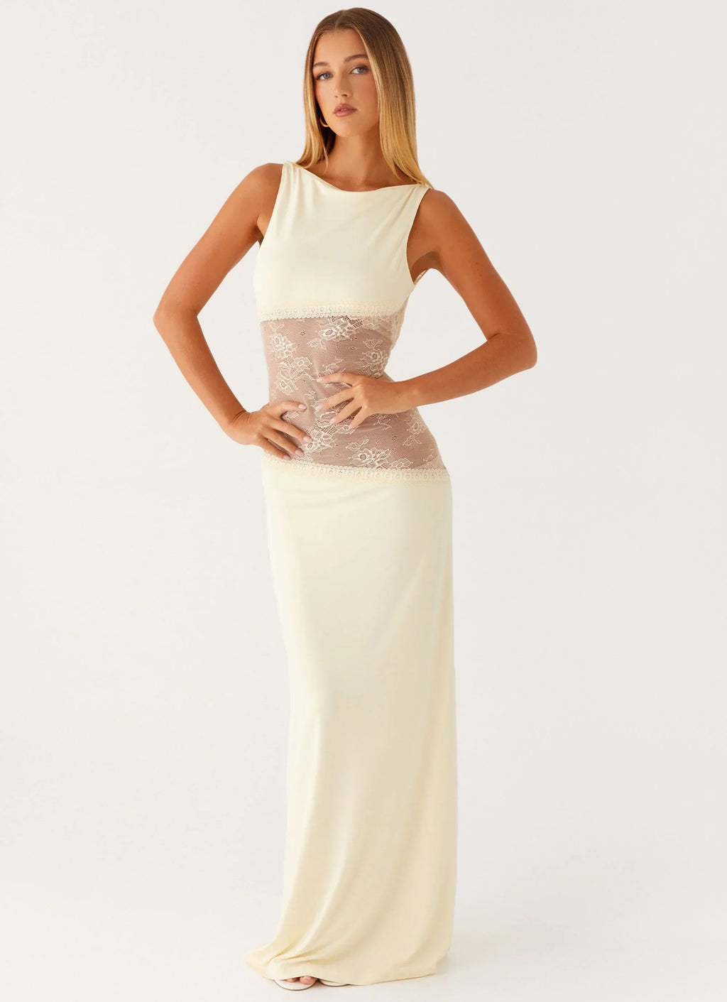 Lucinda | Open Back Lace Panel Maxi Dress