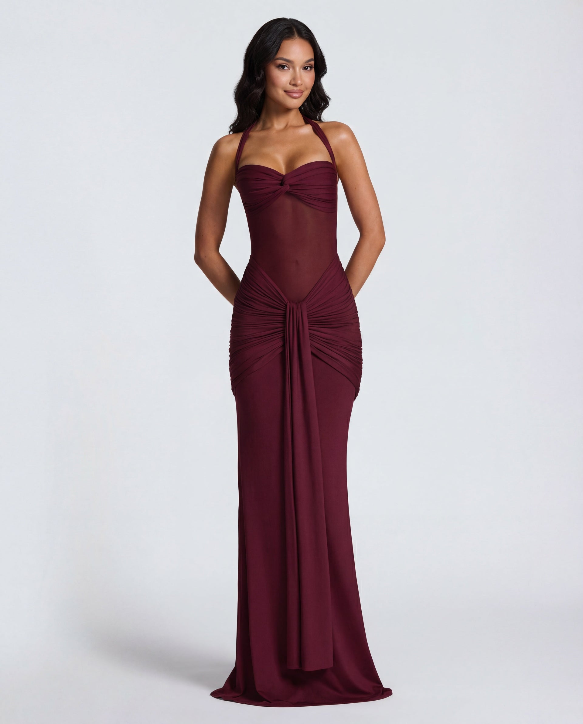 Rosabella |  Radiant Yellow Halter Neck Ruched Maxi Dress