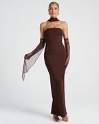 Ella | Strapless Sculpting Maxi Dress with Removable Mesh Scarf