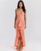 Mona | Cascading Ruffle Sweetheart Ruched Maxi Dress