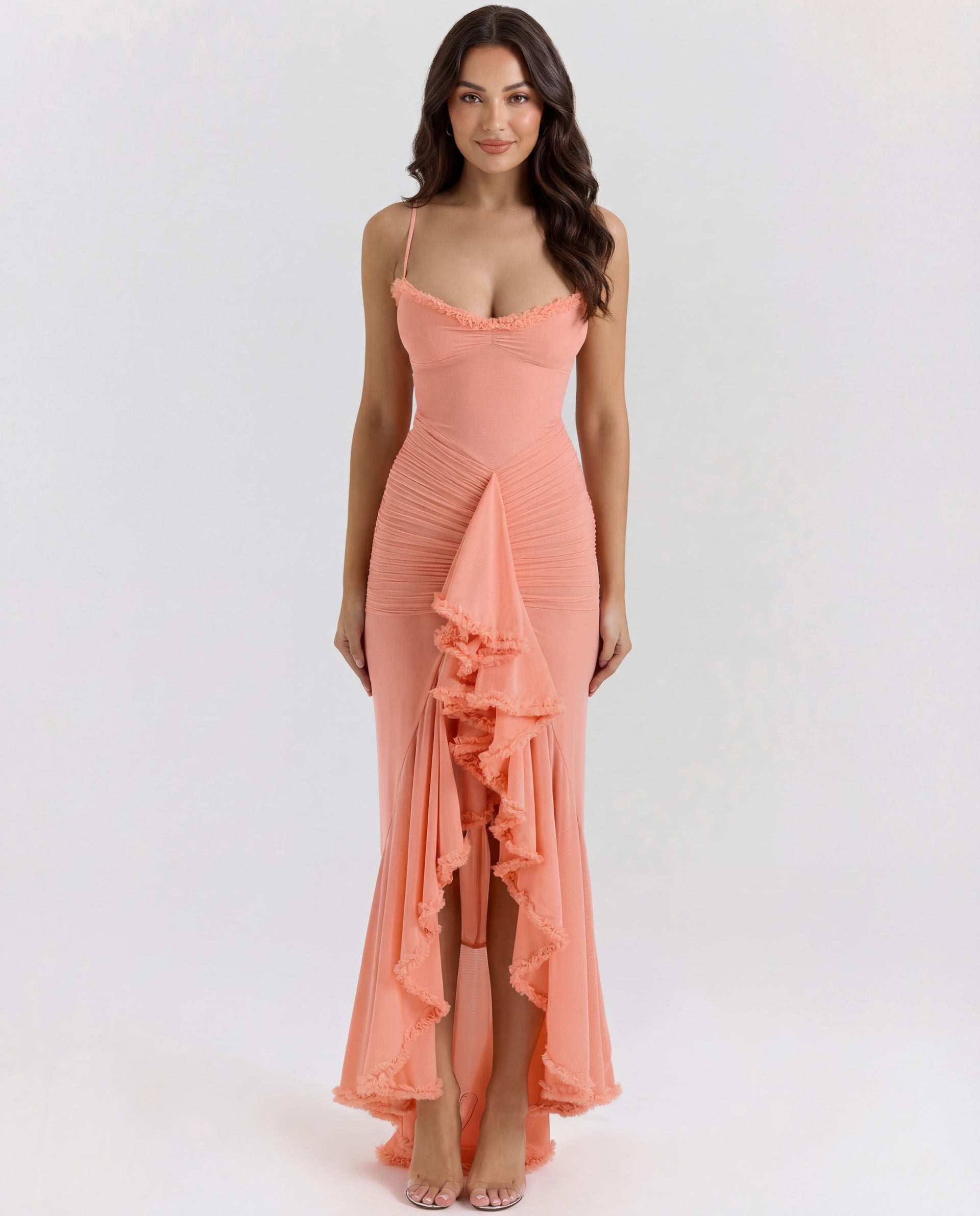 Mona | Cascading Ruffle Sweetheart Ruched Maxi Dress
