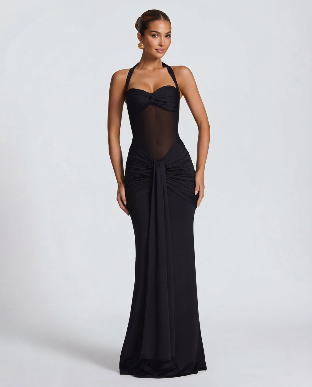 Rosabella |  Radiant Yellow Halter Neck Ruched Maxi Dress