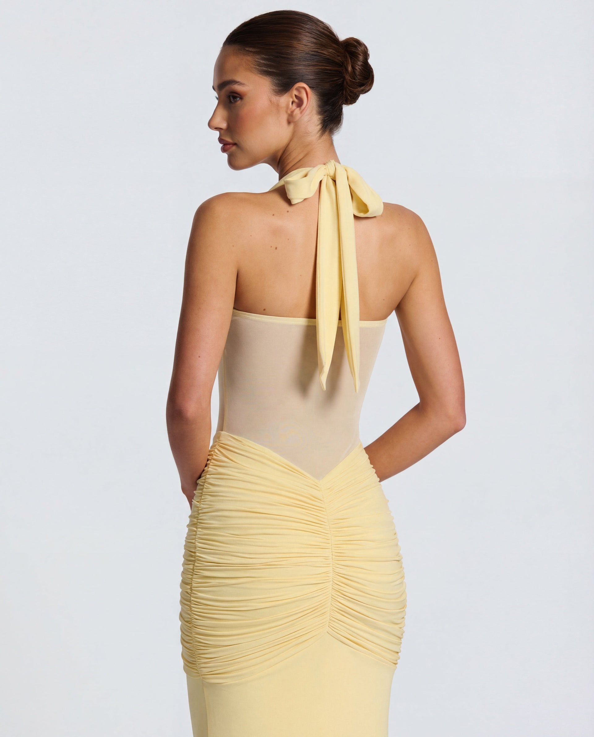 Rosabella |  Radiant Yellow Halter Neck Ruched Maxi Dress