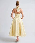 Evelyn | Halterneck Bustier Textured Jacquard Midi Dress