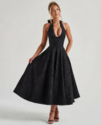 Evelyn | Halterneck Bustier Textured Jacquard Midi Dress