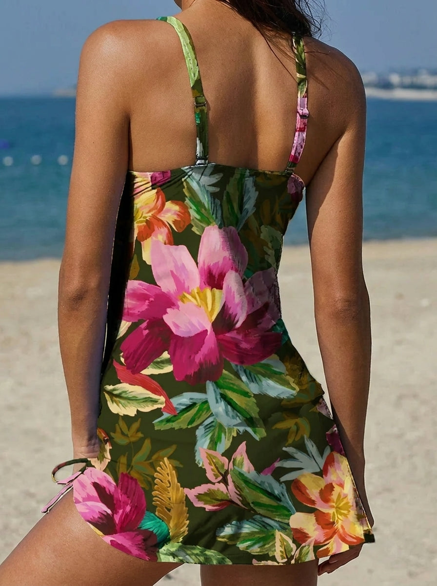 Adriana | Bañador Gráfico Floral con Short, Efecto Vientre Plano
