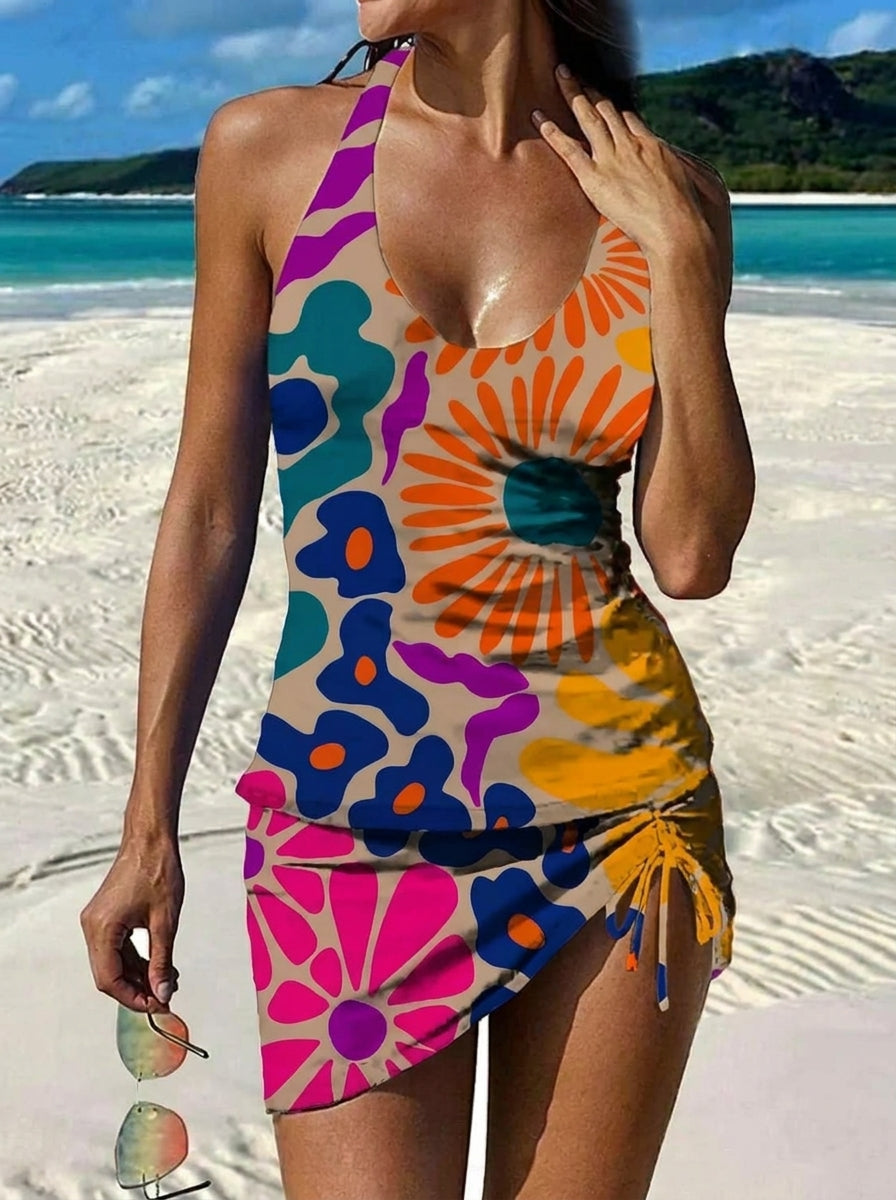 Adriana | Bañador Gráfico Floral con Short, Efecto Vientre Plano