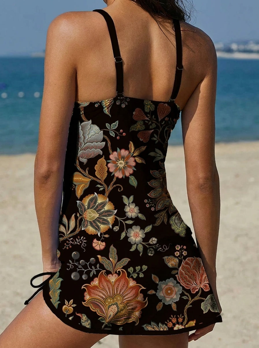 Adriana | Bañador Gráfico Floral con Short, Efecto Vientre Plano