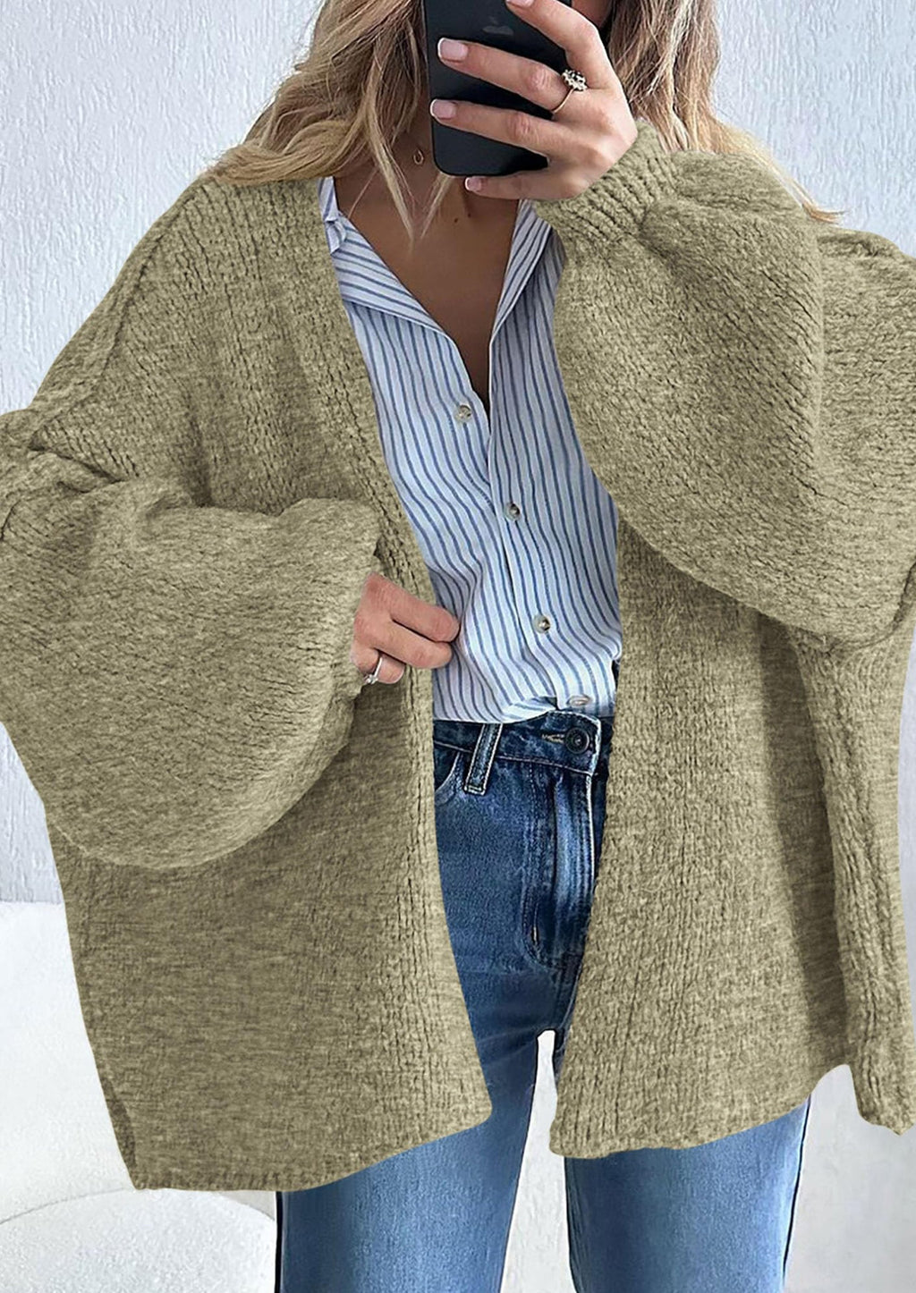 Womens Oversized Cardigan Sweaters Fall Long Lantern Sleeve Knit