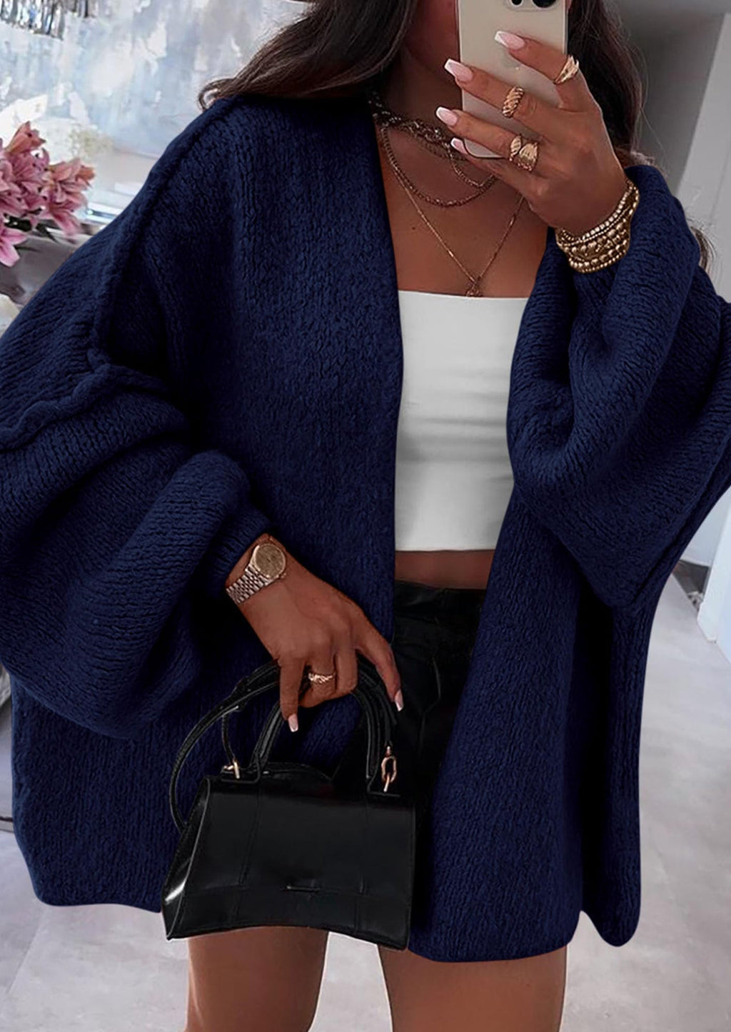 Womens Oversized Cardigan Sweaters Fall Long Lantern Sleeve Knit