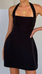 Elise | Structured A-Line Sculpting Halter Mini Dress