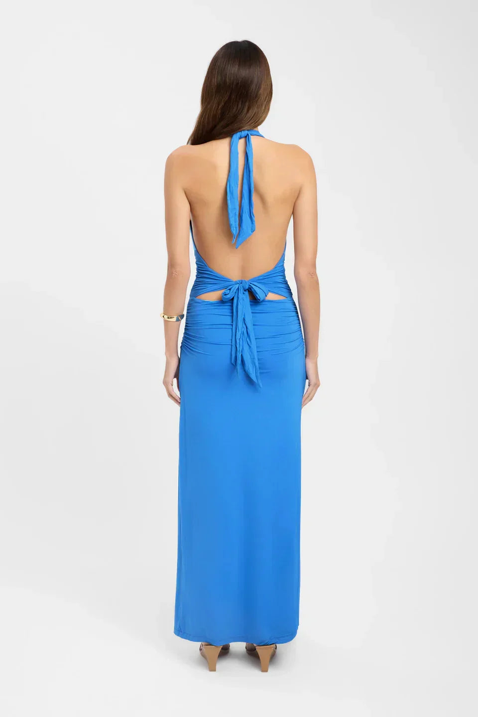 Ophelia | Open Back Ruched Plunging Maxi Dress