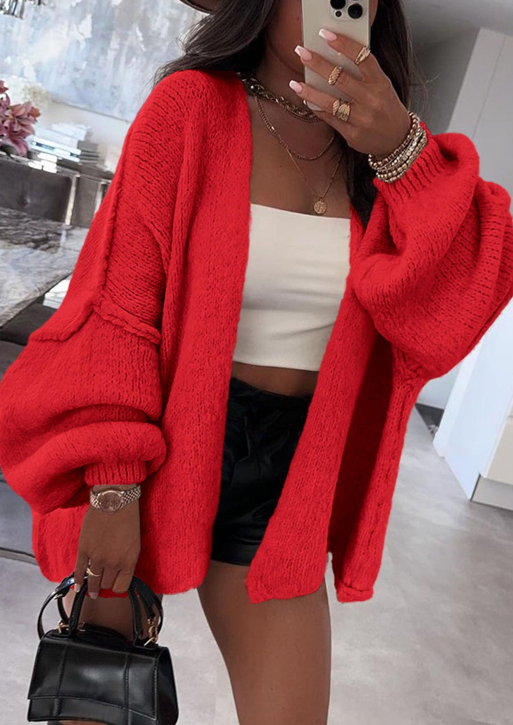 Womens Oversized Cardigan Sweaters Fall Long Lantern Sleeve Knit