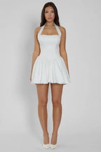 Holly | Structured Pleated Halterneck Corset Mini Dress