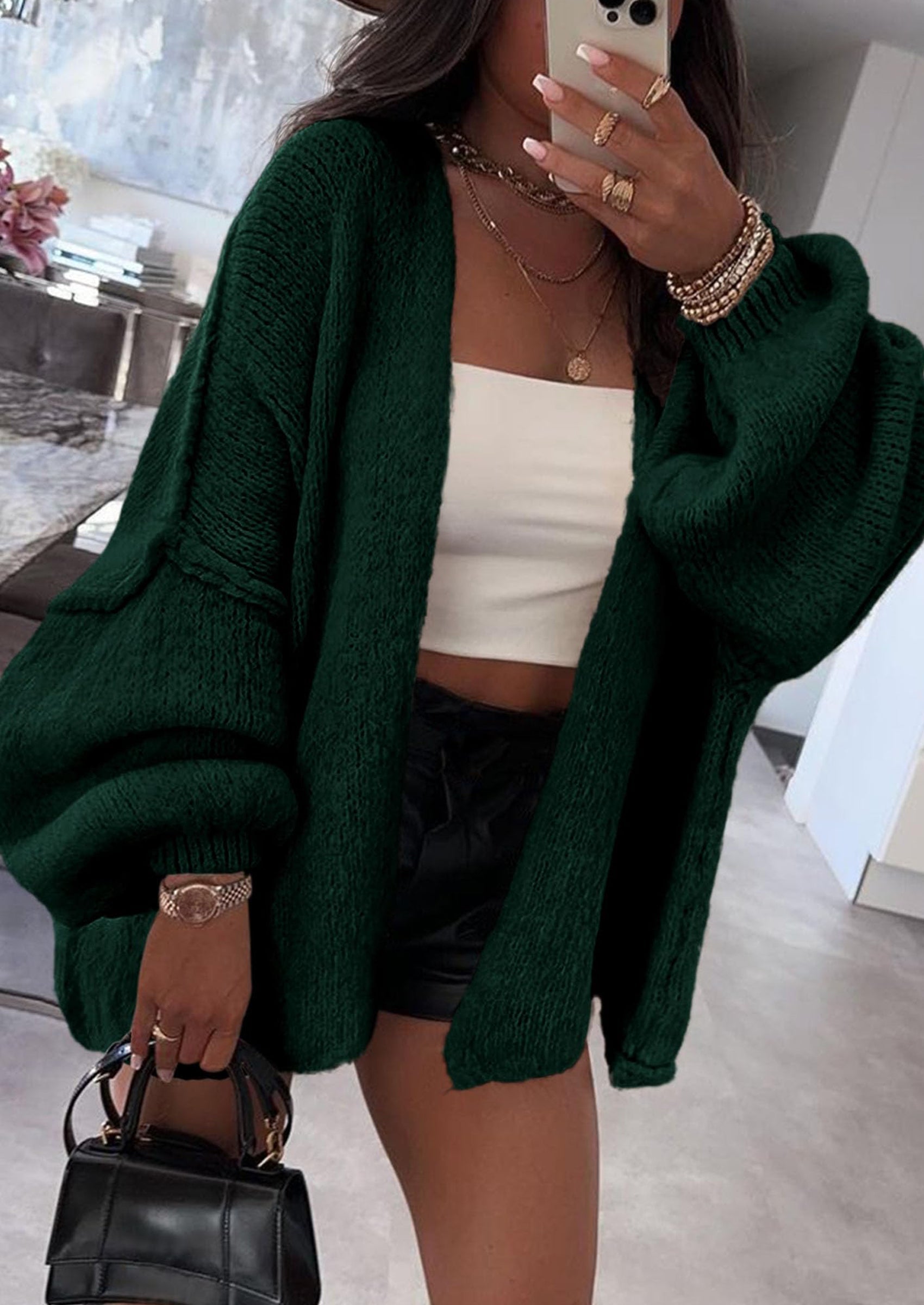 Womens Oversized Cardigan Sweaters Fall Long Lantern Sleeve Knit
