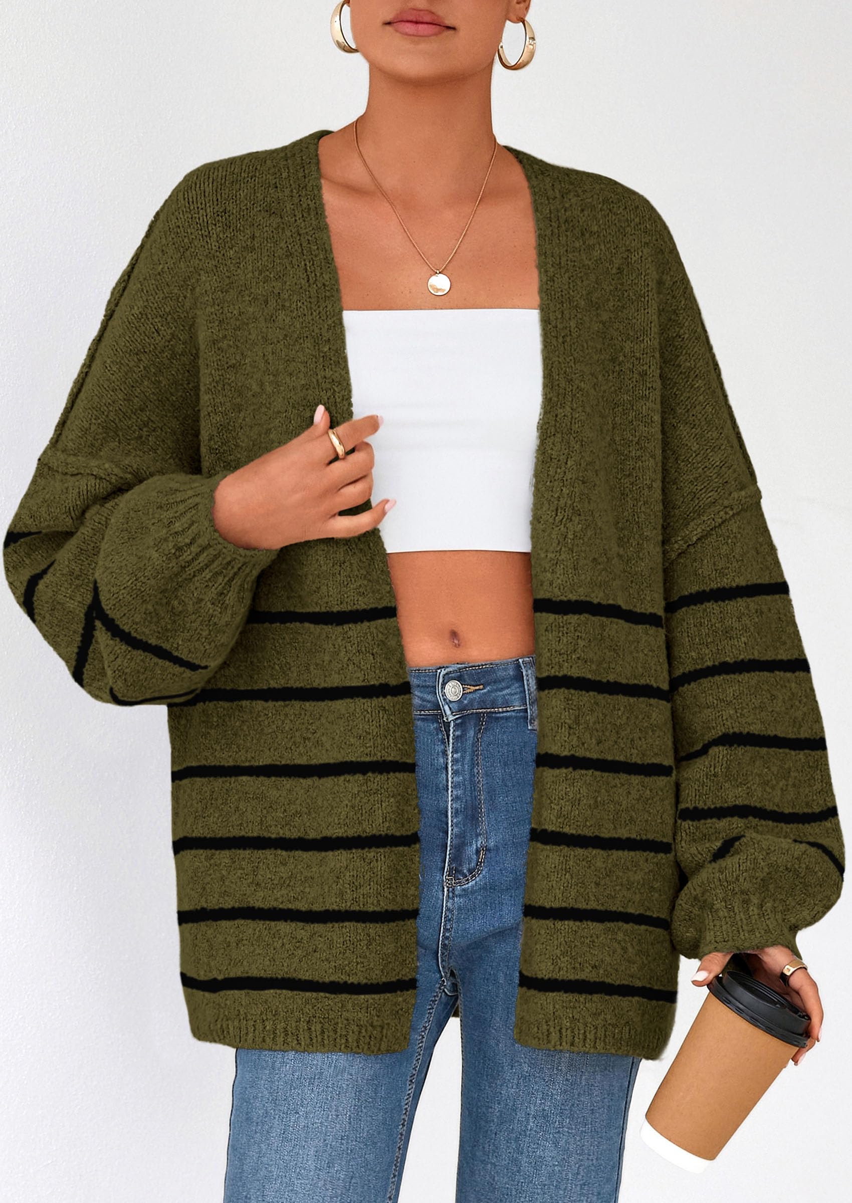 Womens Oversized Cardigan Sweaters Fall Long Lantern Sleeve Knit