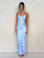 Julie | Elegant Printed Sleeveless  Rose Stripe Flowy Maxi Dress
