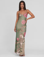 Julie | Elegant Printed Sleeveless  Rose Stripe Flowy Maxi Dress
