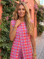 Vera | Conjunto fluido de túnica y pantalón palazzo con estampado retro