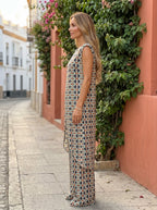 Vera | Conjunto fluido de túnica y pantalón palazzo con estampado retro