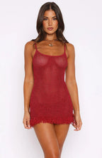 Siranda | Sheer Open-Knit Fringe Mini Dress