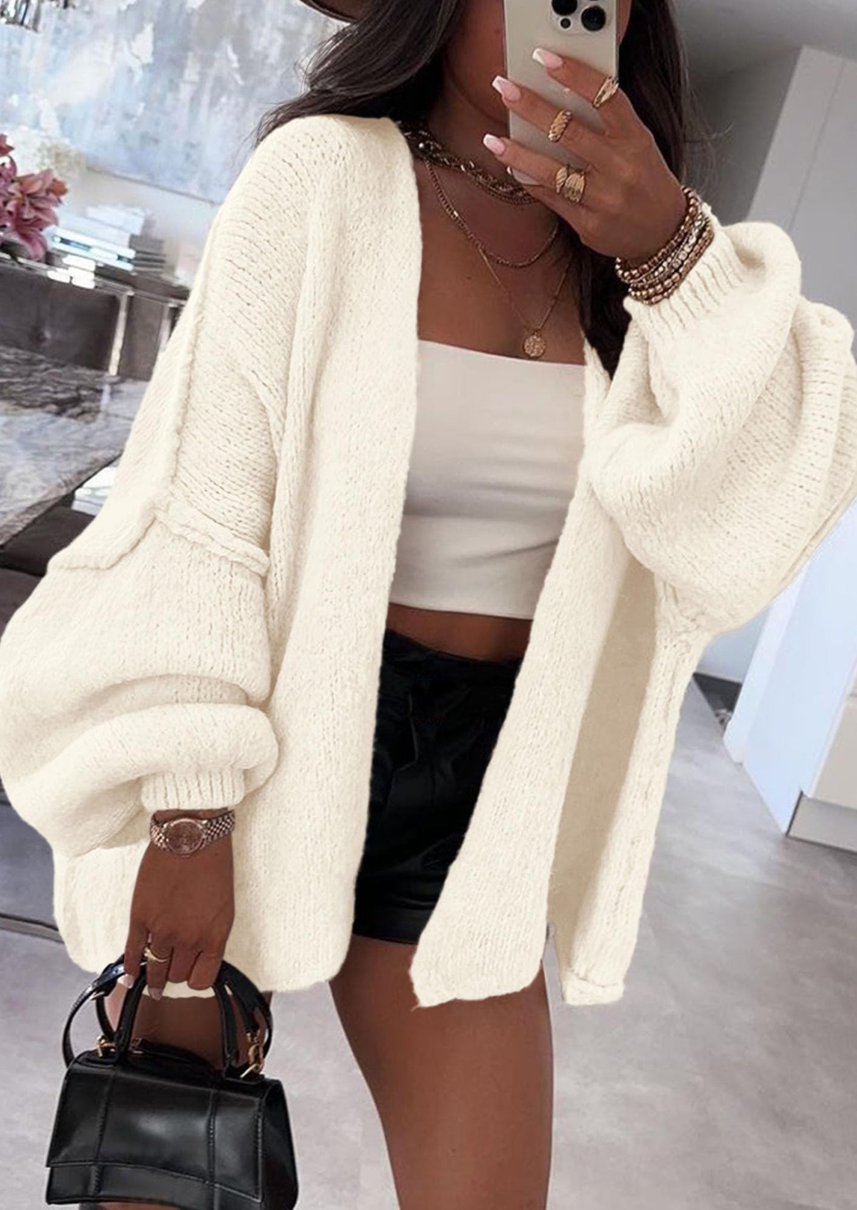 Womens Oversized Cardigan Sweaters Fall Long Lantern Sleeve Knit