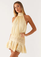 Willow | Open Back Ruffle Hem High-Neck Chiffon Mini Dress