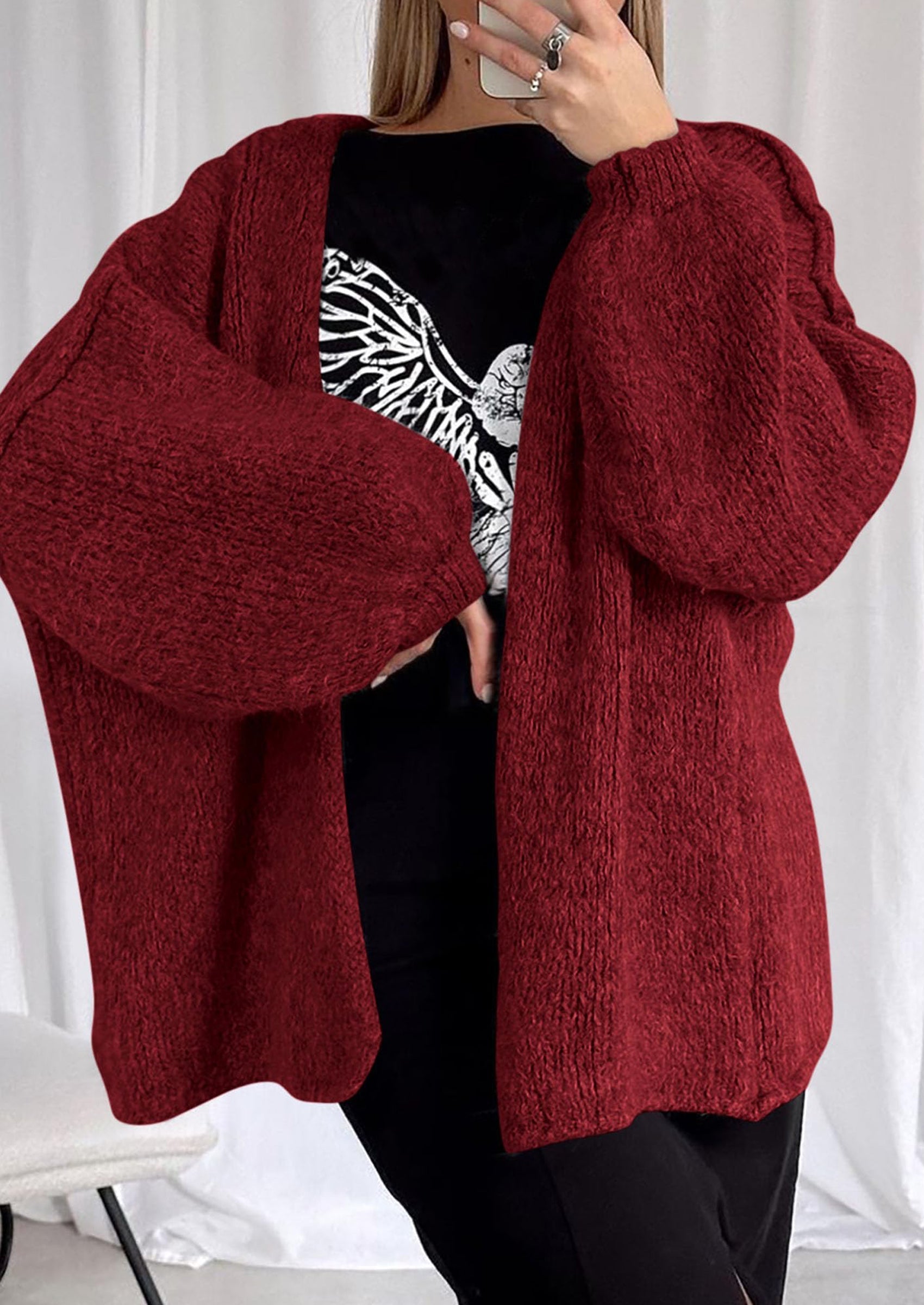 Womens Oversized Cardigan Sweaters Fall Long Lantern Sleeve Knit