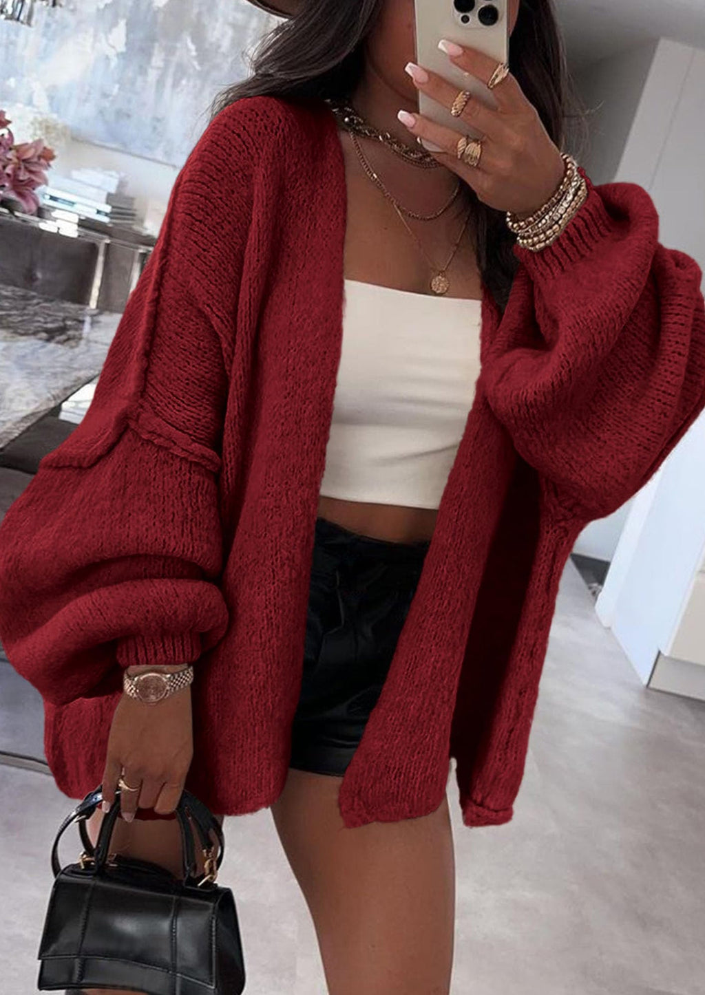 Womens Oversized Cardigan Sweaters Fall Long Lantern Sleeve Knit