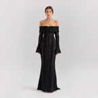 Lissy | Bell Sleeve Lace Off-Shoulder Maxi Dress