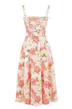 Carmen | Pink Peony Lace Up Back Floral Side Split Midi Dress