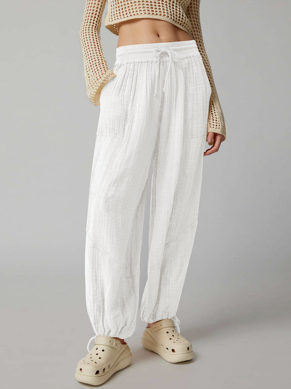 Pantalón Palazzo de Pierna Ancha para Dama · Tiro Alto con Agujeta Ajustable