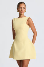Alana | Women's Boat Neck Bubble Skirt Mini Lemon Dress