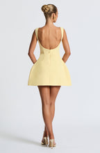 Alana | Women's Boat Neck Bubble Skirt Mini Lemon Dress