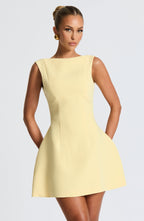 Alana | Women's Boat Neck Bubble Skirt Mini Lemon Dress