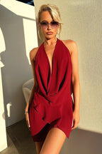 Coco | Flowy Open Back Plunge Halter Mini Dress
