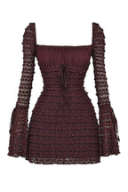 Marisa | Rich Brown Floral Lace Drawstring Bust Mini Dress