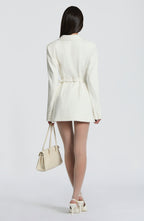Casey | Structured Sharp Shoulder Plunge Choker Tailored Mini Dress