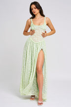 Louisa | Ethereal Floral Ruched Maxi Dress with High Slit