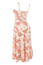 Carmen | Pink Peony Lace Up Back Floral Side Split Midi Dress
